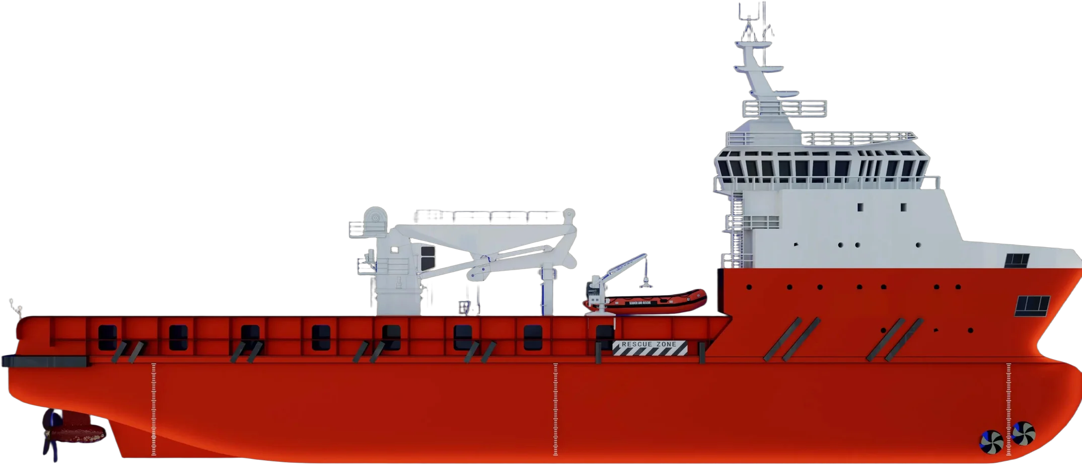 Side profile render of the 72 m multi-purpose support vessel